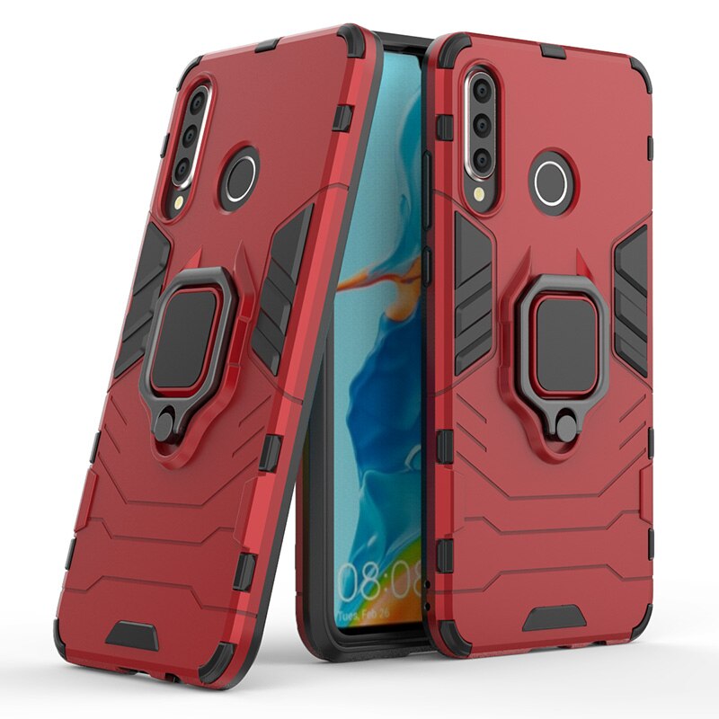 P30 lite Case For huawei p30 lite case Armor Ring Magnetic Car Hold Shockproof Soft Bumper Phone Cover For huawei P30 lite Case: Red