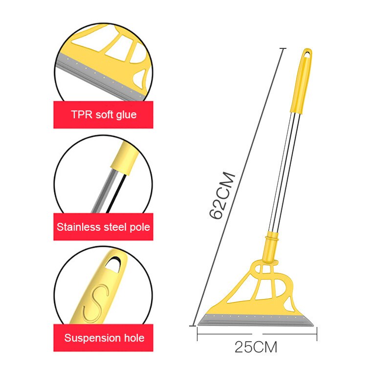 Magic Broom Living Room Floor Wiper Rubber Broom Scraping For Bathroom Pet Hair Dust Window Glass Cleaning Wiper Cleaning Tools: yellow 25x62cm