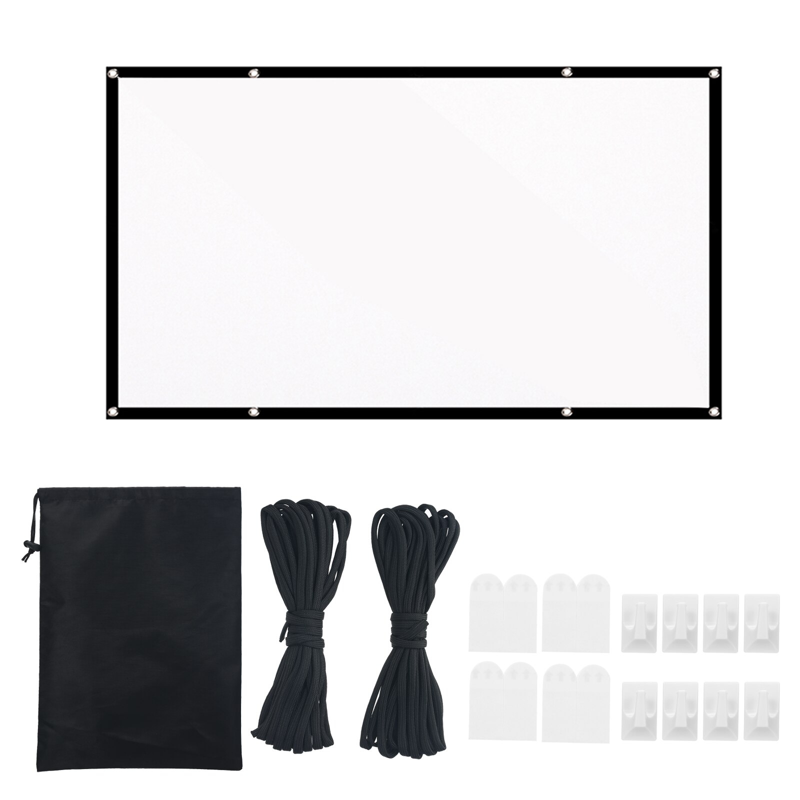 100 120inch Portable HD Projector Screen 16:9 Foldable Durable White Wall Screen with Carrying Bag Rope for Outdoor Home Theater
