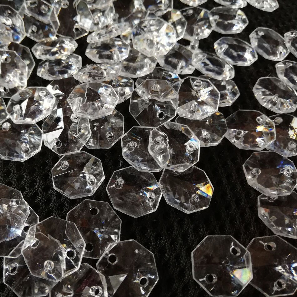 50 stk perler 14mm + 50 stk ringetone 11mm akrylkrystallprismer åttekantede perler lampe lysekrone deler til anheng dekorasjon