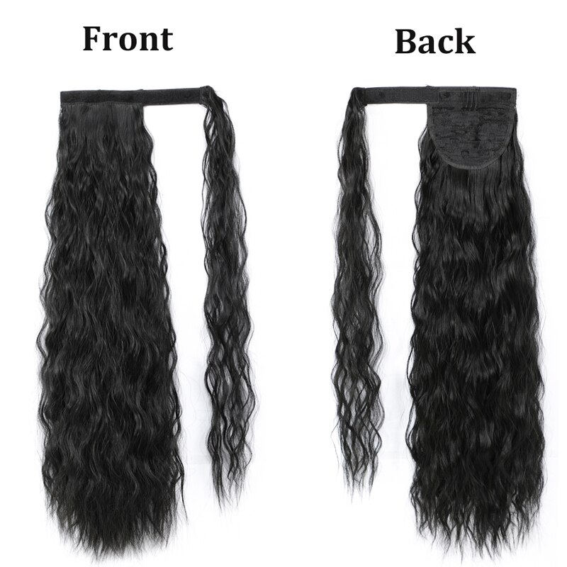 Rosa Ster Lang Krullend Synthetische Paardenstaart Voor Vrouwen Met Synthetische Wrap Around Magic Plakken Maïs Clip In Haarstukje Zwart Nep haar: Black Color 1B