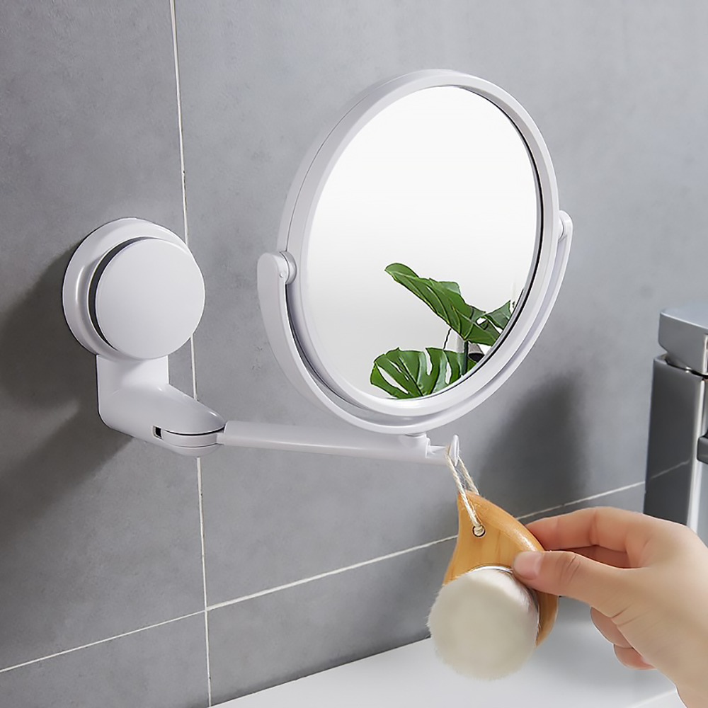 Folding Wall Mount Vanity Mirror Without Drill Swivel Bathroom Mirror Suction Arm Extend Double Side Cosmetic Makeup Mirrors