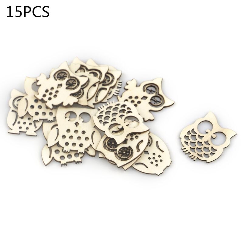 15pcs Mix Owl Shape Natrual Wooden Ornament Slices DIY Scrapbooking Crafts Decor H7ED