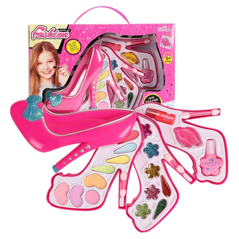 Kinderen Niet Giftig Hoge Hakken Cosmetica Schoonheid Speelgoed Mode Veiligheid Pretend Play Meisjes Prinses Makeup Box Sets ABS materiaal: Light Grey