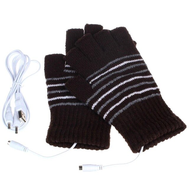Ademende 2 kleuren 5v batterij aangedreven motorfiets gebreide verwarmde handschoenen verwarmde handschoenen motorcross sport winter handschoenen outdoor: Bruin