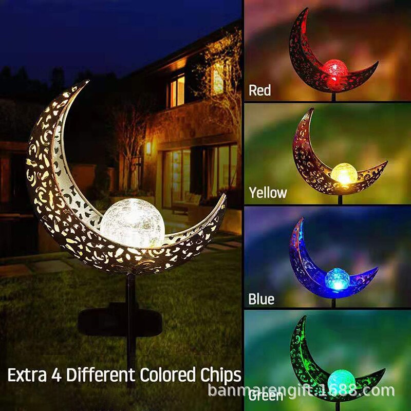 Solar LED Flame Light Sun Moon Garden Metal Hollow Projection Lamp for Outdoor Distinctive Decoration Landscape Solar Lawn Lamp