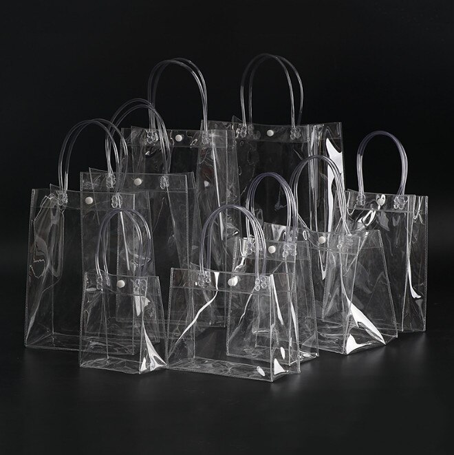 1pc kvinnor klar transparent shoppingväska tote strandväska handväska återvinningsförpackning solid stor hink för kvinnor män: 21 x 19 x 14cm