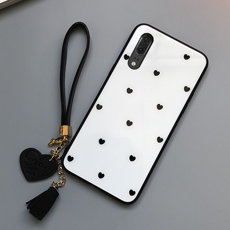 For Samsung Galaxy S20 Ultra Case & Free Strap Small Heart Glass Hard protection phone Cover For Samsung S20 Plus Ultra casing: For  Samsung S10 / WHITE