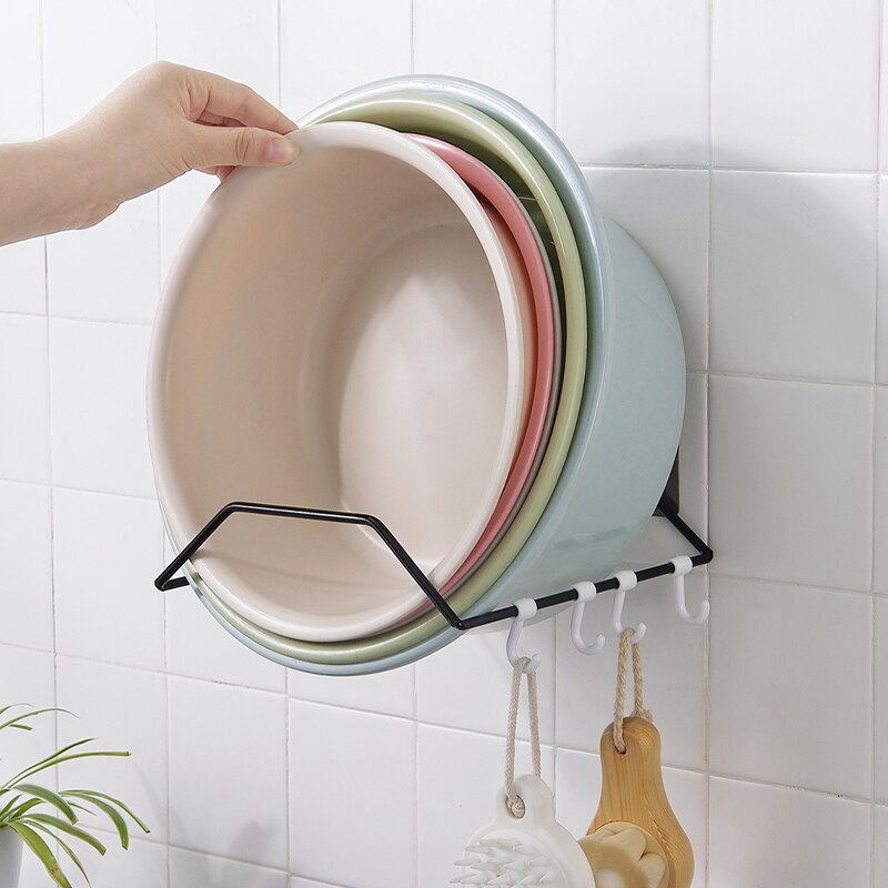 Punching Free Bathroom Washbasin Rack Bathroom Wall Hanging Basin Storage Rack Kitchen Wall Strong Hook Shelf