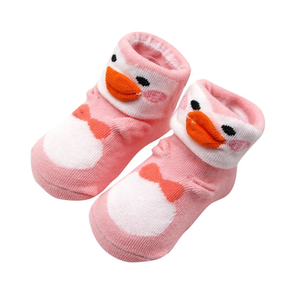 Baby Infant Socks Toddler Girls Boy Animal duck Printing Anti-slip Socks baby Cotton socks носки детские: Pink 