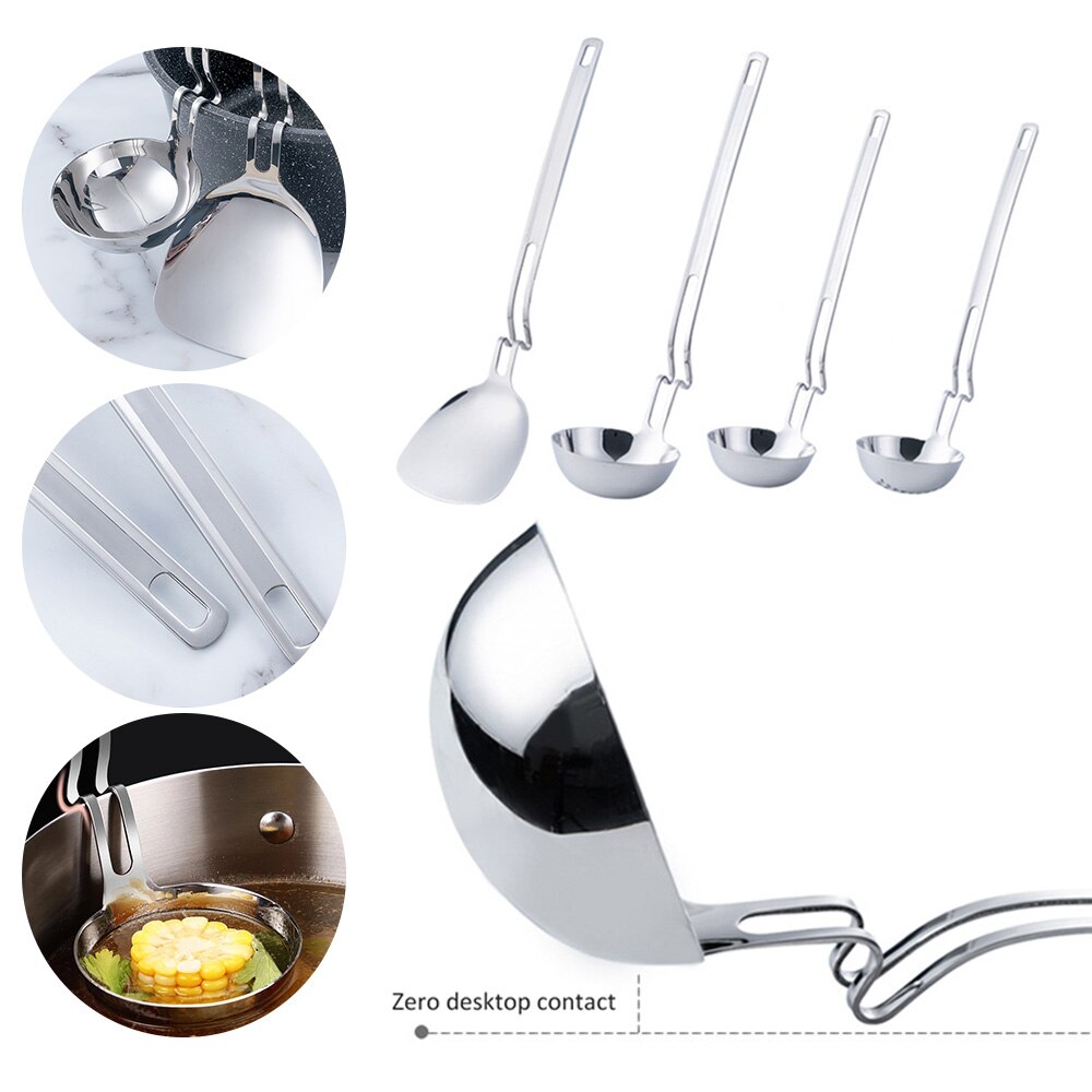 Stainless Steel Wall Spoon Spoon Sub-Long Handle Pot Ladel Spoon Drain Spoon Long-Handled Soup Ladle Leakage