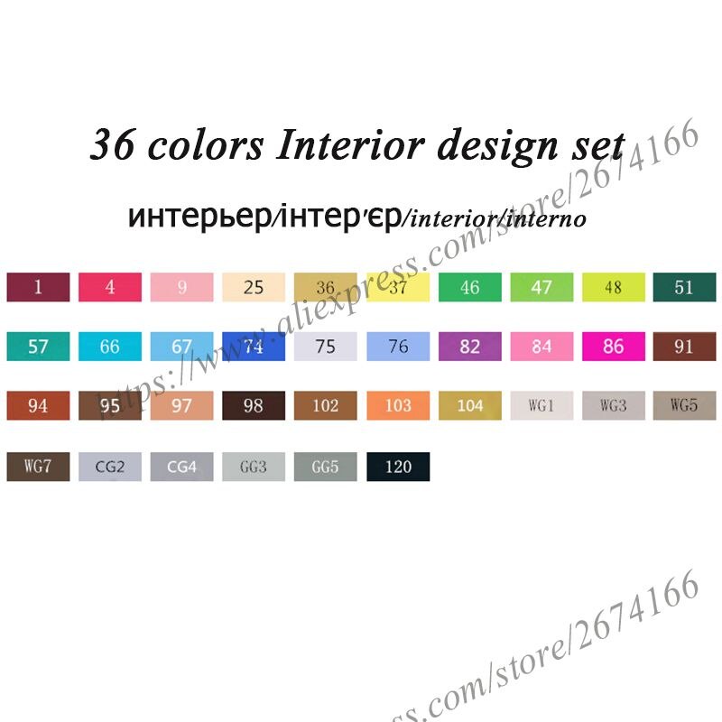 TouchFIVE Dual Tips Art Sketch Twin Marker Pens 36 48 72 80 168 Colors Alcohol Based Ink Art Markers for Student and: 36 Color Interior