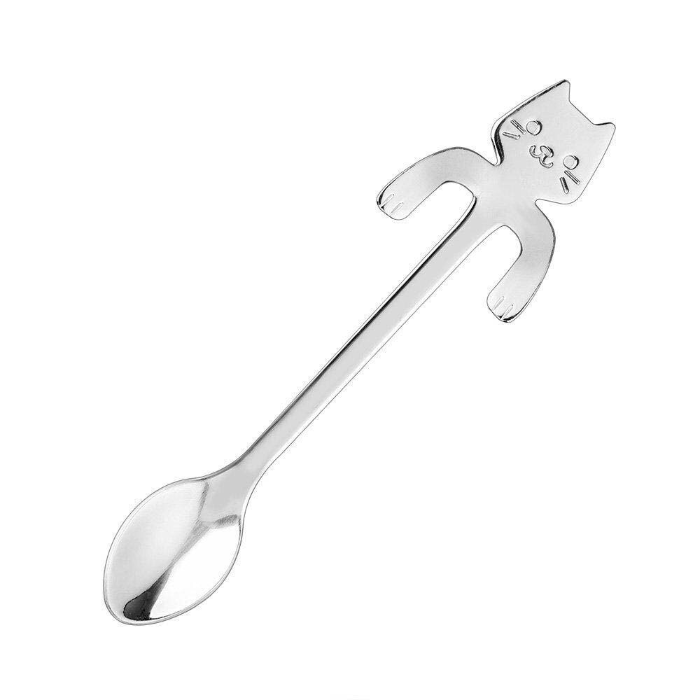 Cute Pet Dog Puppy 304 Stainless Steel Coffee Stirring Spoon Ice Spoon Teaspoon Tea Spoon Dessert Scoop Long Handle Tableware: pure silver 11.5cm