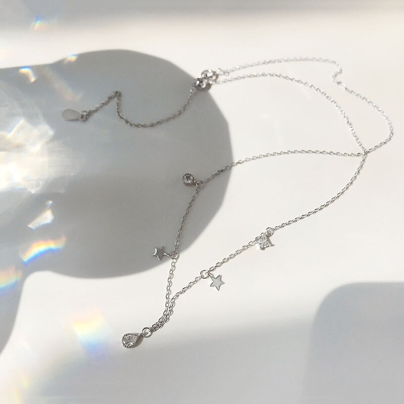 Collar delicado con forma de gota de agua de estrella para mujer, cadena de clavícula, collar de circonio de Color plateado, de joyería para boda S-N714
