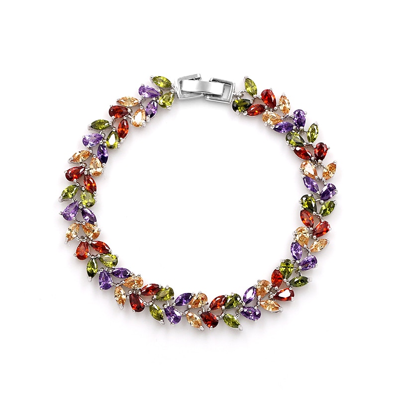 WEIMANJINGDIAN Assortiti Colori cubo Zirconia CZ di Zircon di Cristallo Bracciali tennis per la signora: argento- MULTI