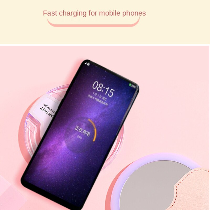 Portable LED Vanity Mirror with Lights Dimmable Brightness Compact Mirror USB Wireless Charging Circular Small Mirror