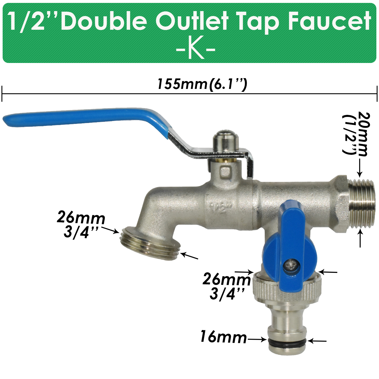 Garden 1/2'' IBC Water Tank Adapter Brass Tap Faucet Replacement Connector Joint 2-Way 1-Way Outdoor Irrigation Hose Ball Valve: black