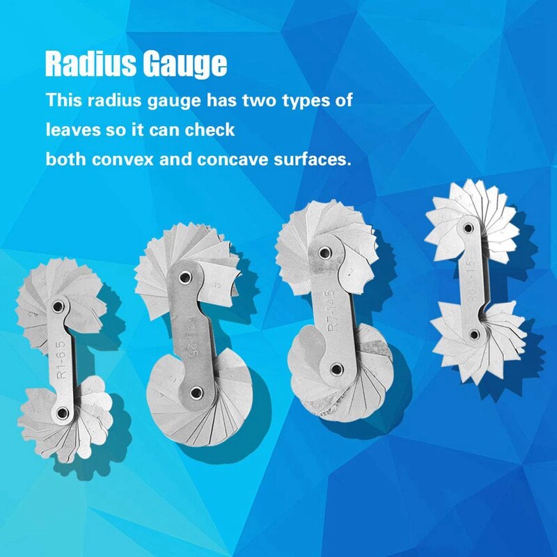 Radius Gauge Set,4Pcs Stainless Steel Radius Fillet Gauge Measuring Tool (R0.3-1.5/ R1-6.5/ R7-14.5/ R15-25)