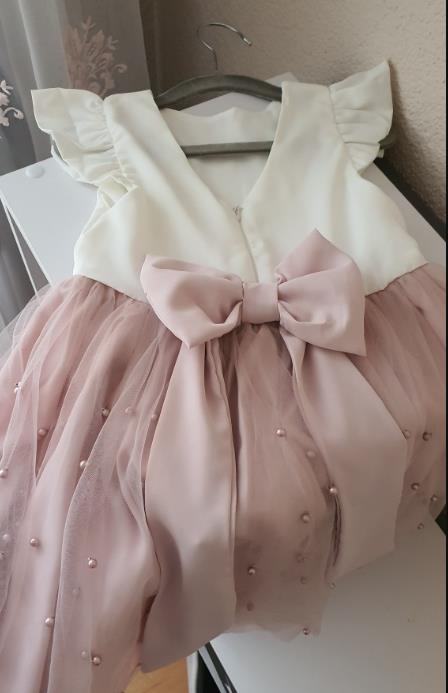 Vestido de princesa para niñas pequeñas de 1 a 8 años, manga con volantes, Perla sólida, encaje, retazos en la espalda, tutú con lazo
