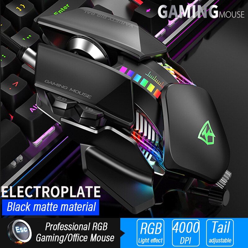 Ergonomic Gaming Mouse Computer-Mice Gamer Wired Laptop Usb-Cable Optical Adjustable Tail Mouse Mouse Gamer 4000DPI: 001