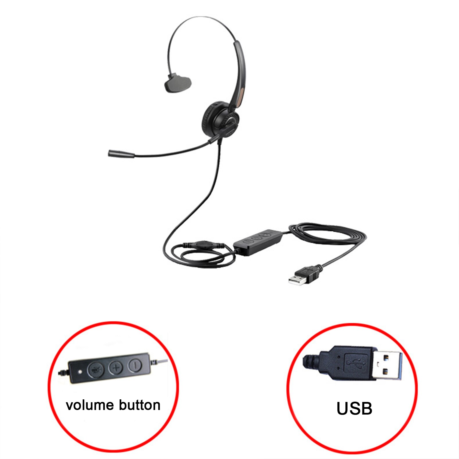 In-Line Controls Noise Cancelling Wired Headphones Microphone Universal USB Headset With Microphone For PC /Laptop/Computer