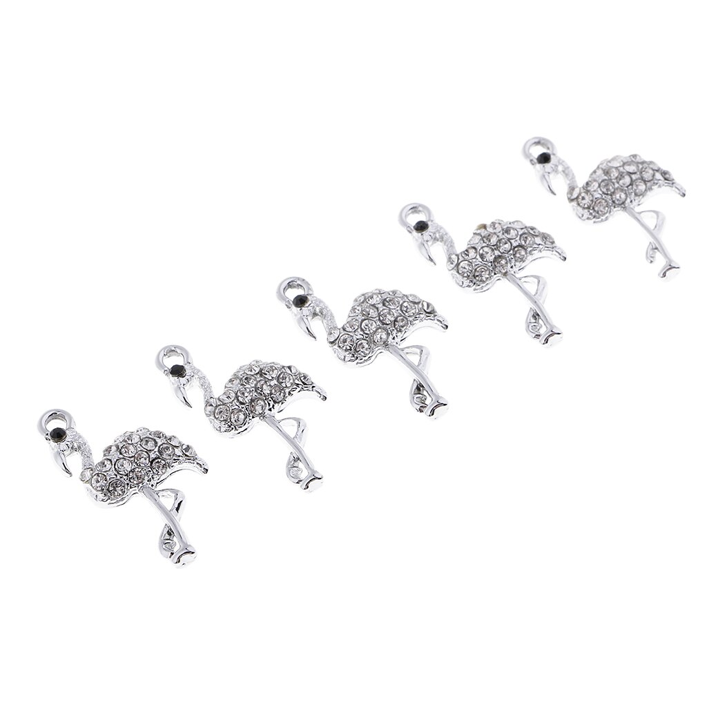 5 Stuks Legering Kristal Flamingo Hangers Diy Sieraden Maken Charms Bevindingen