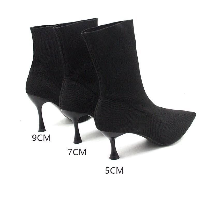 Sokken Korte Botas Vrouwen Solid Breien Chelsea Laarzen Stretch Sok Mid-Kalf Bota Hoge Hakken Zapatos Mujer