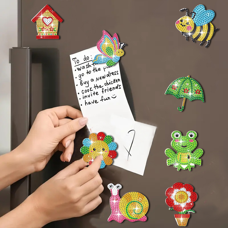 8 / DIY koelkast Diamond Painted magneet Bloem Kikker Bij Vlinder Diamond Art Kit Koelkastmagneet Wijnkast, Bar: Default Title