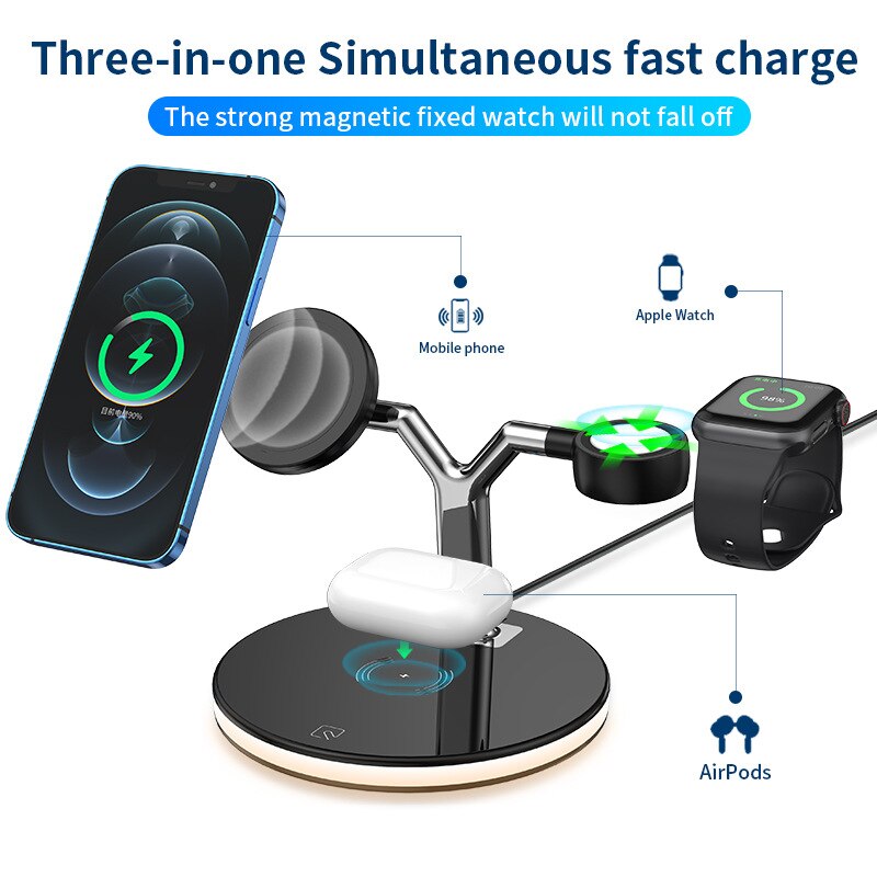 Caricabatterie rapido da 25W supporto per caricabatterie Wireless magnetico 3 in 1 per Iphone 12 11 Pro XS MAX XR X 8 Apple Watch SE 6 5 4 3 AirPods Pro
