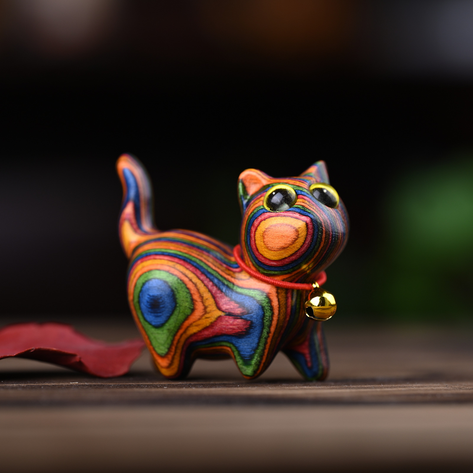 Adornos de madera de colores para gatos, accesorios de escritorio para oficina, esculturas de madera de arcoíris, esculturas de gatos, decoración del hogar, , recuerdos: Gris claro