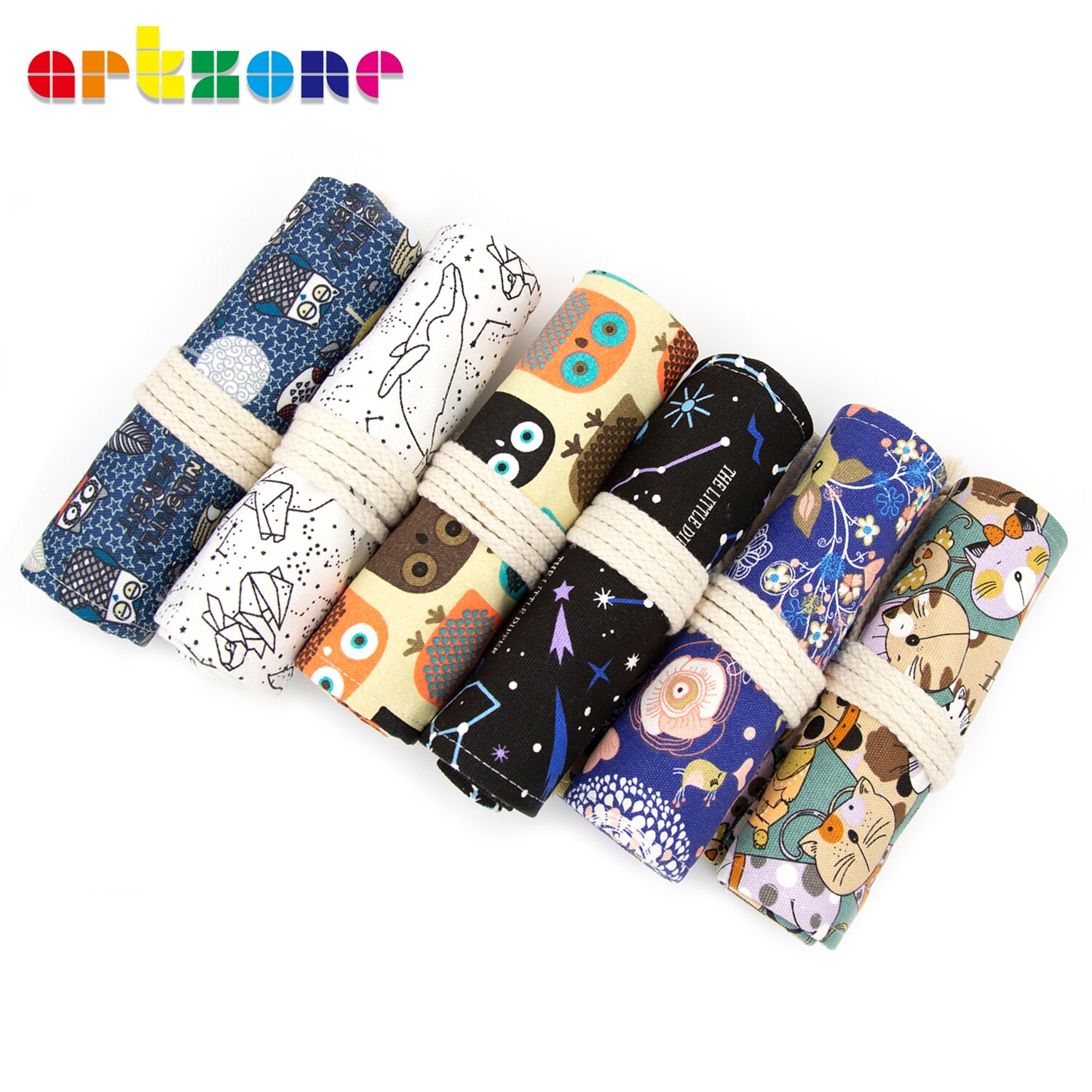 48 Holes Pencil Case Art Pen Bag Pouch Canvas Wrap Roll Makeup Pen Storage Stationery Student School Supplies
