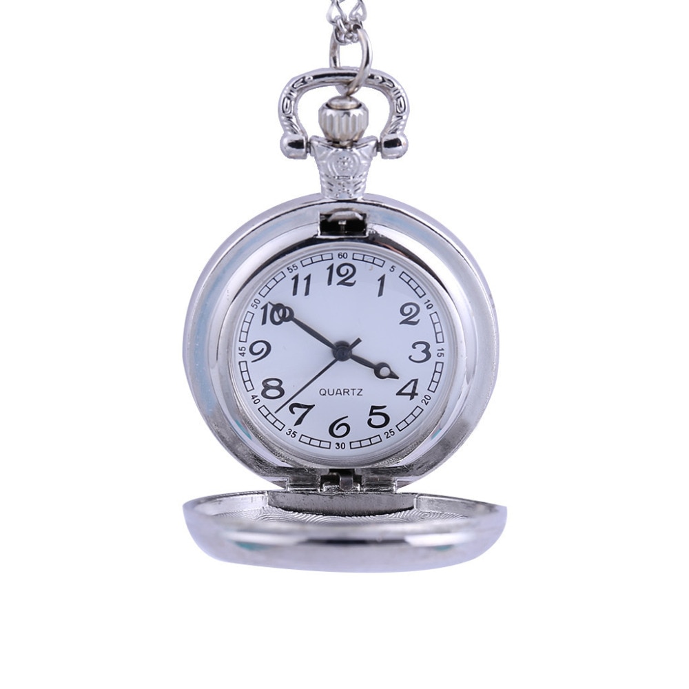 Gladde zwarte/zilveren kast quartz zakhorloge, volledig jachtdoos dames heren fob horloge klok relogio de bolso  #4 m 14