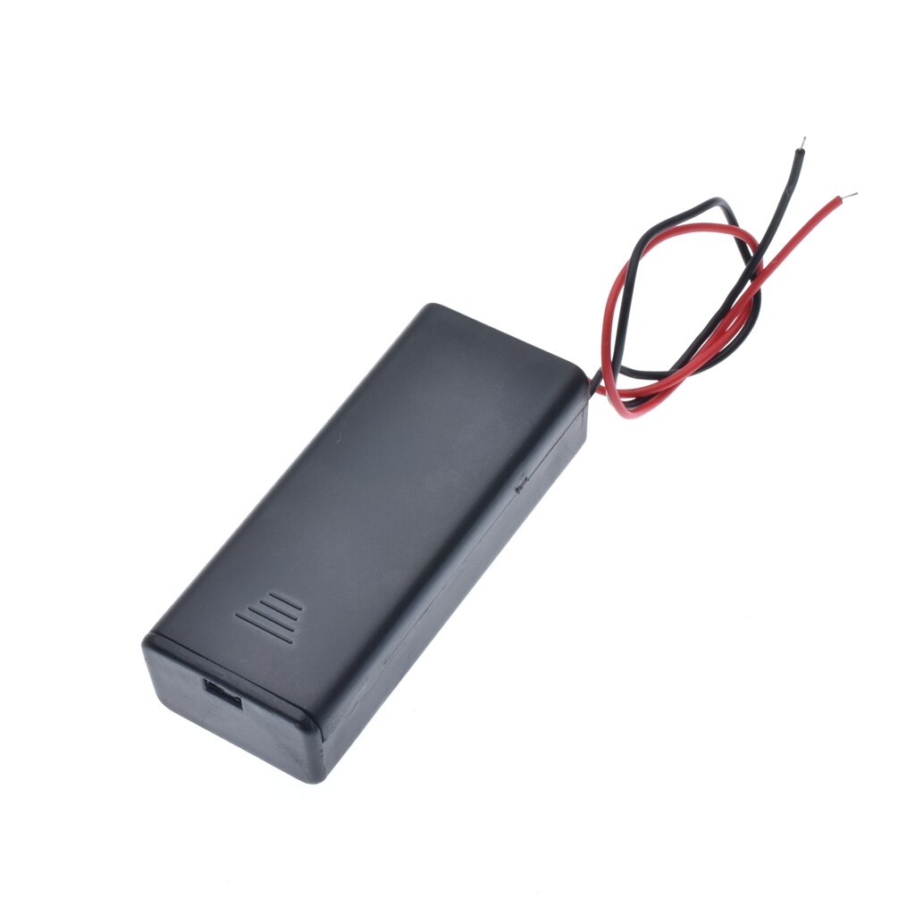 2 * AAA Battery Storage Case Box Holder for 2pcs AAA Batteries with ON/OFF Switch & Wire Leads Black