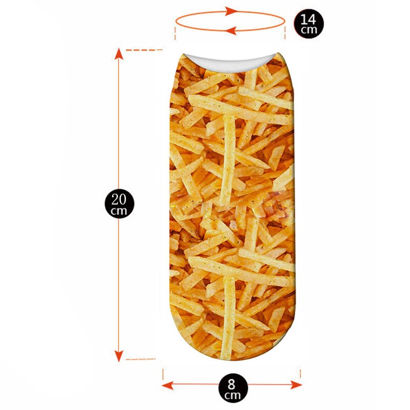 nourriture frites imprimer 3D chaussettes femmes Kawaii drôle pop-corn chaussettes courtes Licorne enfants filles mignon pommes de terre Chips Calcetines chaussette
