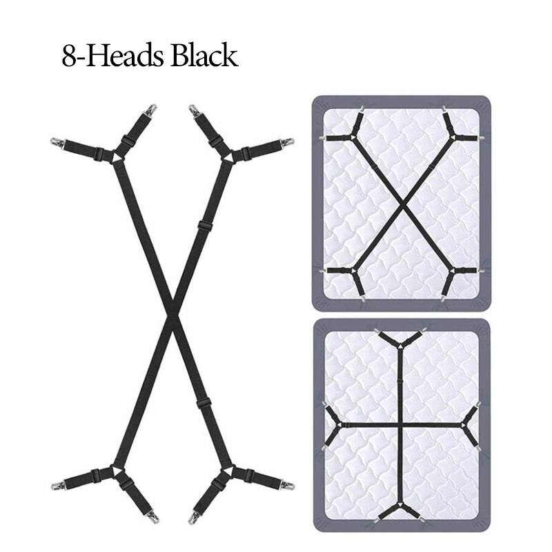 12 grampos de folha de cama elástica prendedor de cinto cinta antiderrapante colchão clip fixadores capa cobertores prendedores organizar gadget: 8 Clips-Black