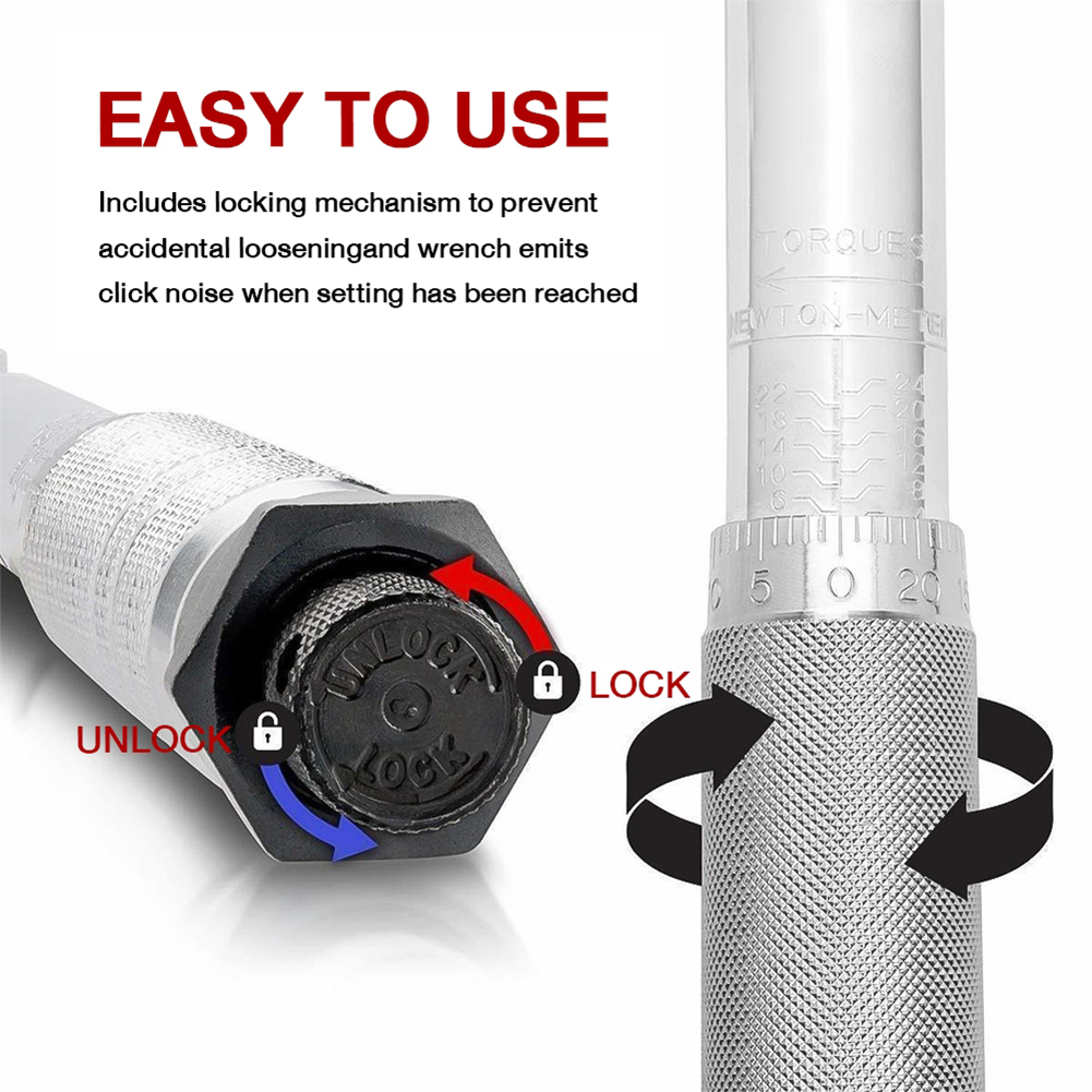 1/2-Inch Drive Click Torque Wrench Torque Wrench Metal Click Torque Wrench Adjustable Torque Wrench for Car Repair