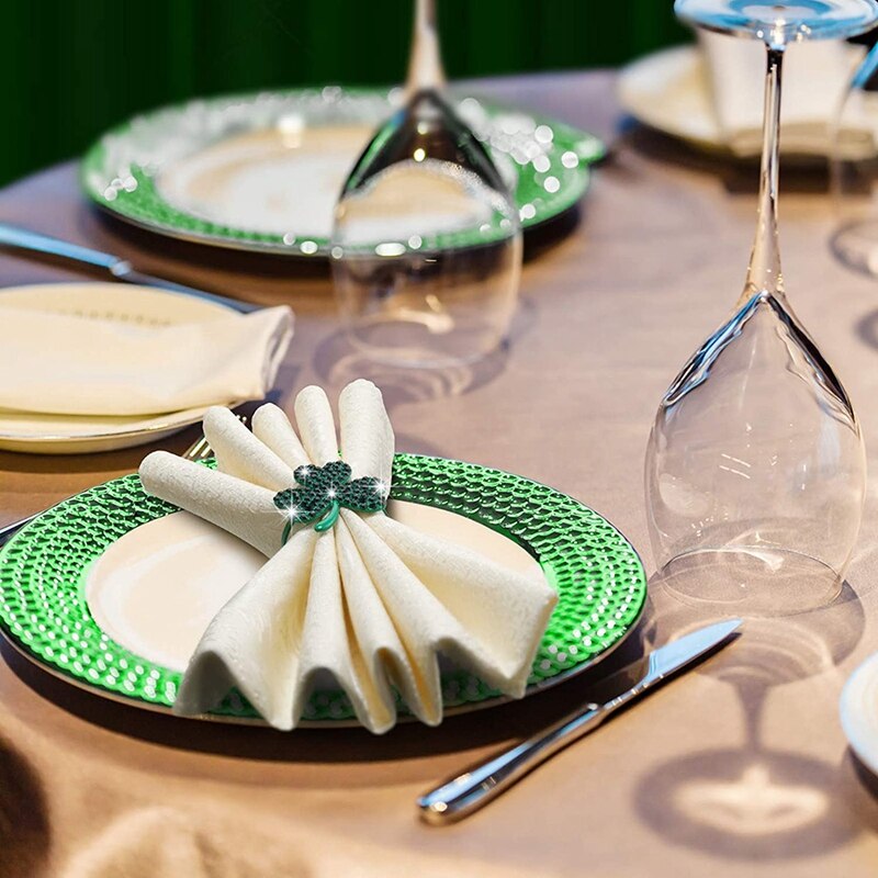 6 Pcs Shamrock Napkin Ring Buckle Napkin Ring Rhinestone Napkin Ring For St. Patrick's Day Wedding Party Table Decor,Etc