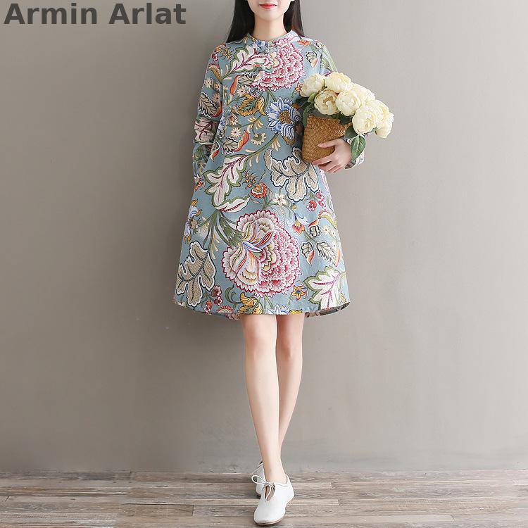 Kobiety chińska sukienka dojazdy Qipao orientalne Qi Pao Mujer Vestido kostium druku kwiat/kwiatowa, w stylu zwykły luźne kimono Cheongsam