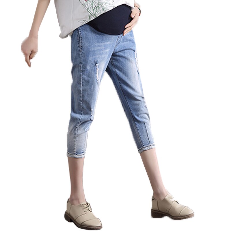 Maternity pants summer elastic pregnancy jeans loose plus size women girl pants thin 7 point shorts capris