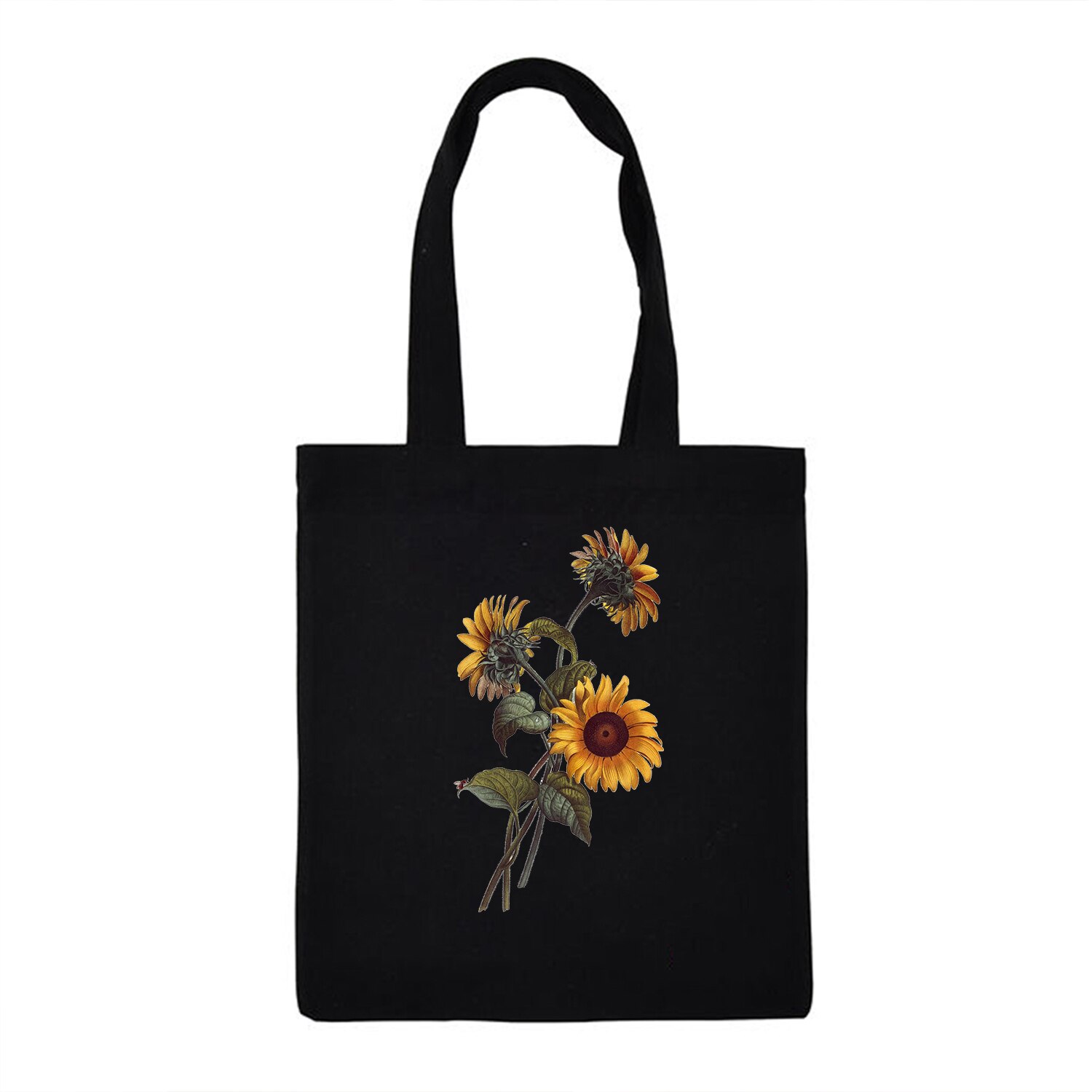 Dames boodschappentas dames canvas schoudertas eco tas herbruikbare tas shopper tassen studenten boekentas bloem plant melodie: B21-36 zwarte