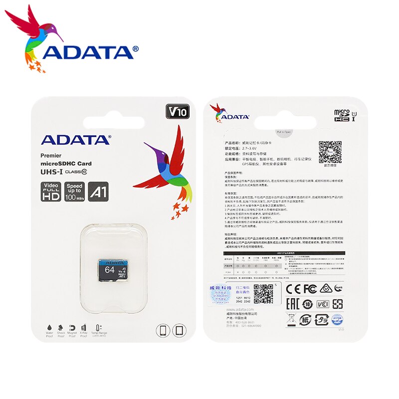 Originele Adata Micro Sd Kaart 256Gb 128Gb 64Gb 32Gb Flash Card A1 Geheugenkaart Klasse 10 tf Kaart Tot 100 Mb/s Voor Telefoon
