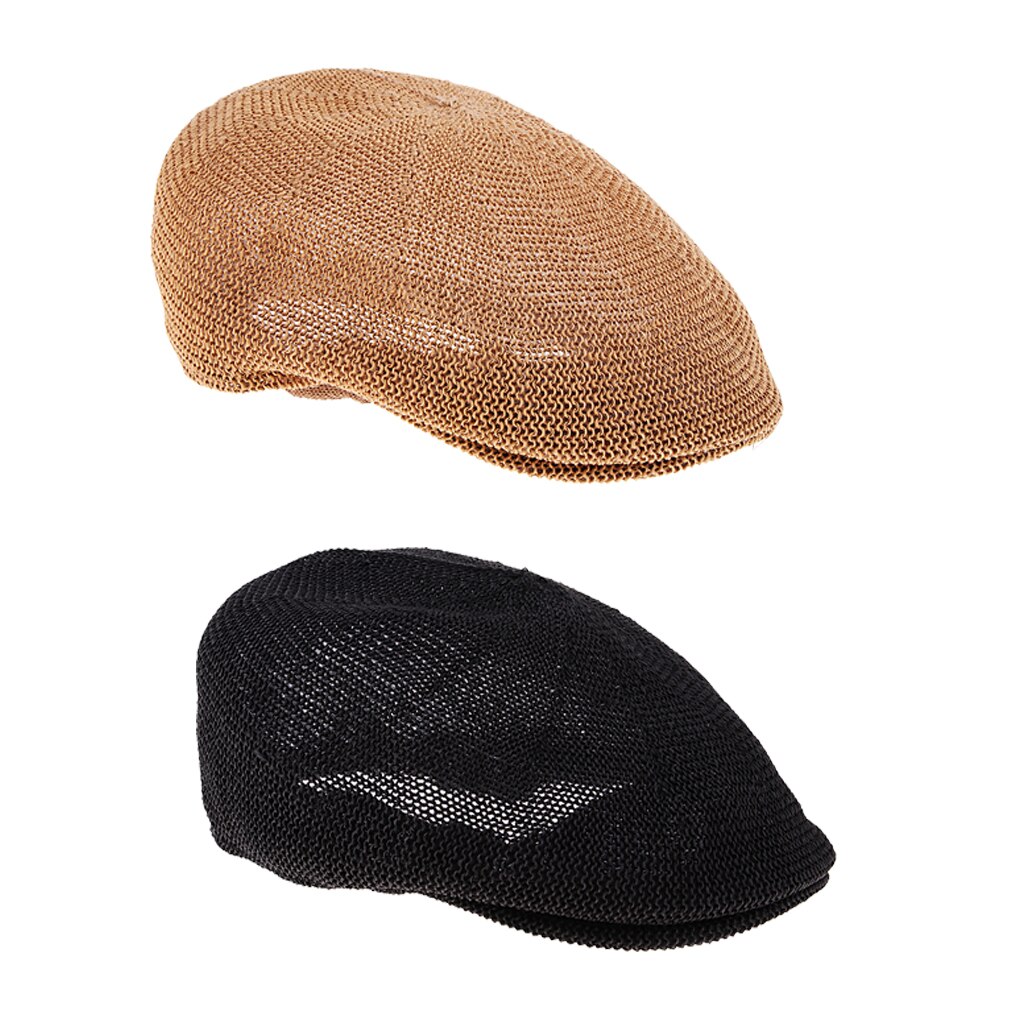 Men Breathable Summer Straw Sun Hat Newsboy Beret Ivy Cap Cabbie Flat Cap