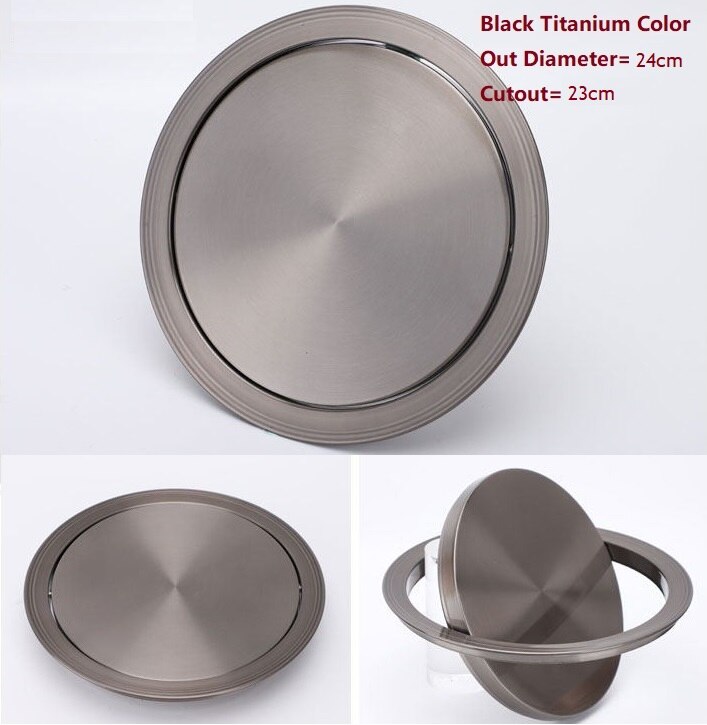 Stainless Steel Flush Recessed Built-in Balance Swing Flap Lid Cover Trash Bin Garbage Can Kitchen Counter Top: 24cm Black Titanium