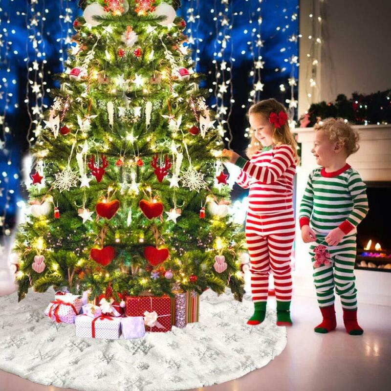 78/90/122cm flannel broderet juletræ nederdel snefnug juledekoration til hjemmet til gulvmåtte