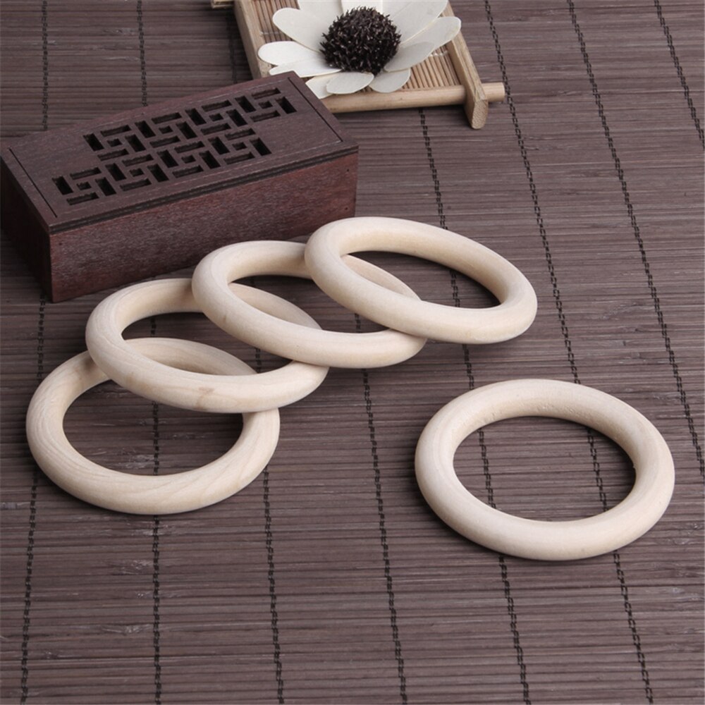 5 Pcs/Set Baby Teething Rings Bracelets Teethers 70MM Making Necklace Smooth Wood Finish, No Splinters Or Scuffs.