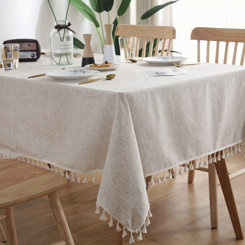 Nordic eenvoudige bamboe en linnen effen kwastje tafelkleed vlakte en alle soorten van katoen en linnen rechthoekige tafelkleed cover