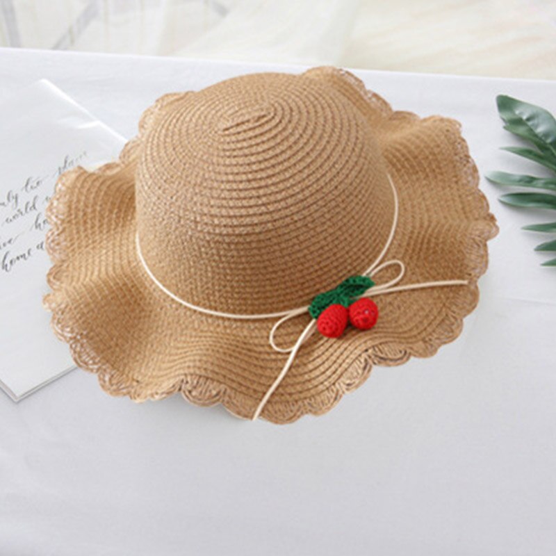 New Summer Baby Girl cappello di paglia borsa Set vacanze all'aperto bambini ragazze Cherry Beach cappelli da sole bambini Panama Cap And Bag Suit: A Khaki hat