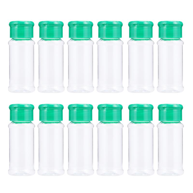 10/12/24pcs Plastic Spice Pot Seasoning Bottles Pepper Shakers Salt Jar Condiment Can Cruet Seasoning Storage Box for Barbecue: 12PCS Green