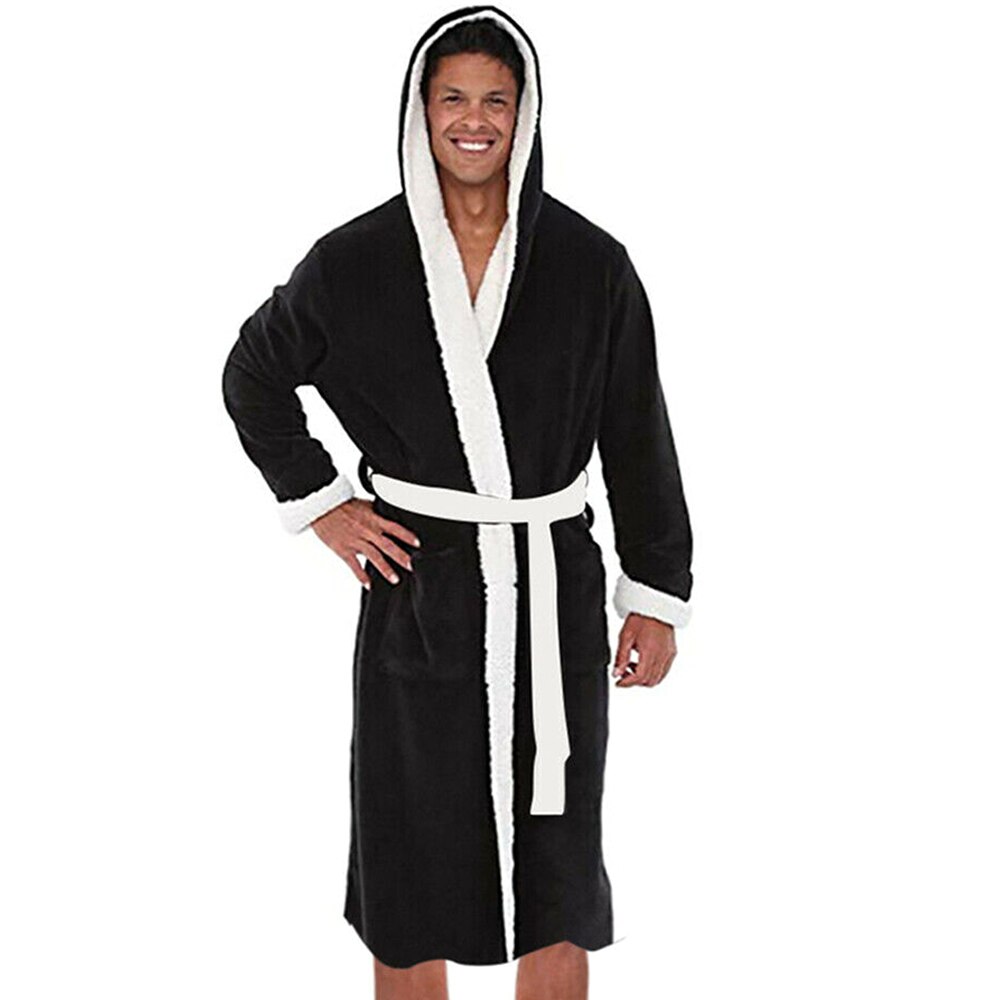 5XL Men Long Robe Night Male Long Sleeve Hooded Bathrobe Towel Soft Lined Lounge Wear Luxury Bath Robe Men