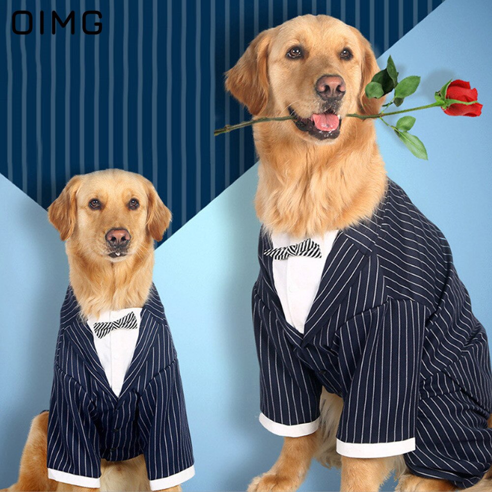 OIMG Gentleman Anzug Hund Hemden + Gestreiften Krawatte Bräutigam Hund Hochzeit Kleidung Für Große Hunde Blusen golden Retriever Labrador